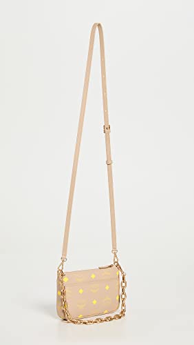 MCM Women's Beige Logo Polyurethane Removable Chain Strap 18In Single Strap Crossbody Handbag Purse