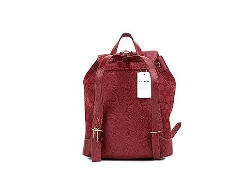 Coach Women's Dempsey Drawstring Backpack, Signature Jacquard - Patch/Stripe - Red Apple, 10 1/4" (L) x 12" (H) x 6 1/4" (W), Fashion Backpack