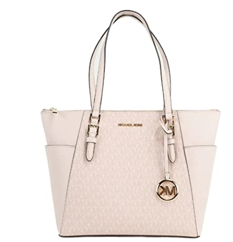 Michael Kors Charlotte Top Zip Tote MK Signature Shoulder Bag (Dark Powder Blush)