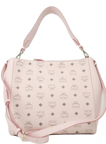 MCM Aren Medium Visetos Powder Pink Leather Hobo Shoulder Crossbody Women's Handbag, Pink, One Size