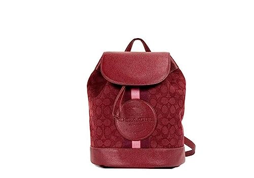 Coach Women's Dempsey Drawstring Backpack, Signature Jacquard - Patch/Stripe - Red Apple, 10 1/4" (L) x 12" (H) x 6 1/4" (W), Fashion Backpack