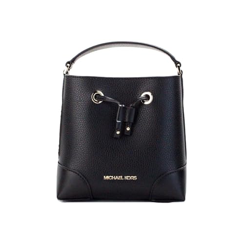 Michael Kors Mercer Small Pebbled Leather Bucket Bag Black, Black, M, Measures: 12" W X 8" H X 7" D