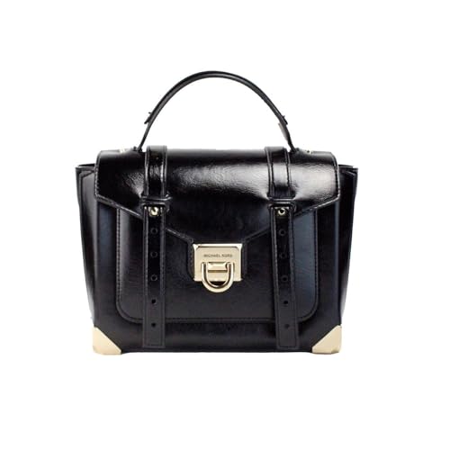 Michael Kors Manhattan Medium Contrast-Trim Leather Satchel, Metallic Black