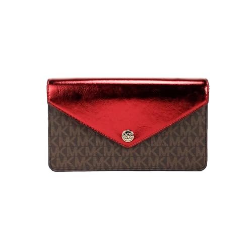 Michael Kors Jet Set Travel Crossbody Bag (Brown/Crimson), Brown/Crimson, Large