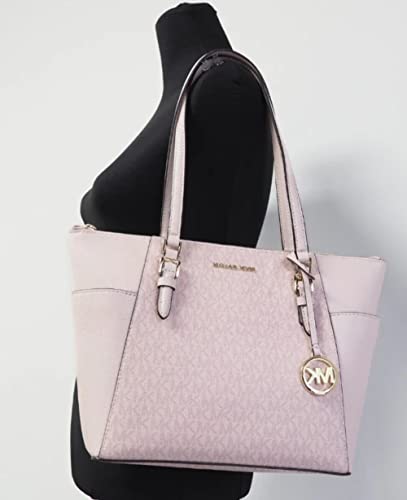 Michael Kors Charlotte Top Zip Tote MK Signature Shoulder Bag (Dark Powder Blush)