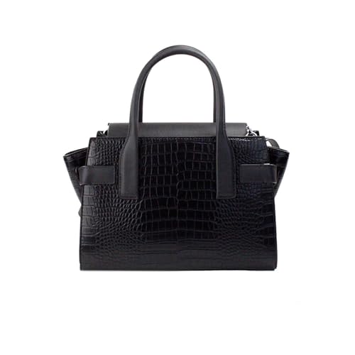 Michael Kors Carmen Medium Crocodile Embossed Belted Satchel Black, Black