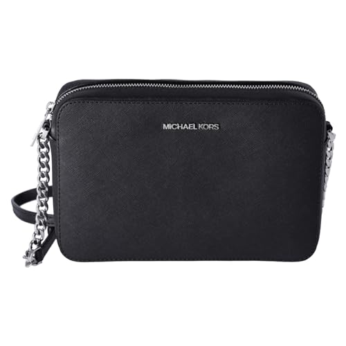 Michael Kors Shoulder Cross Body Bag Saffiano Leather Medium Handbag Jet Set (Black)