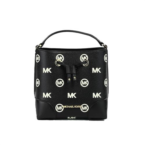 Michael Kors Mercer Small Drawstring Bucket Messenger bundled with SM Coinpouch Wallet Purse Hook, Black