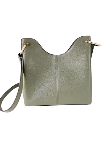 Joan Large Perforated Suede Leather Slouchy Messenger Handbag (Army Green)