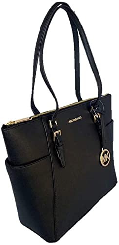 Michael Kors Charlotte Saffiano Leather Large Top Zip Tote - Black