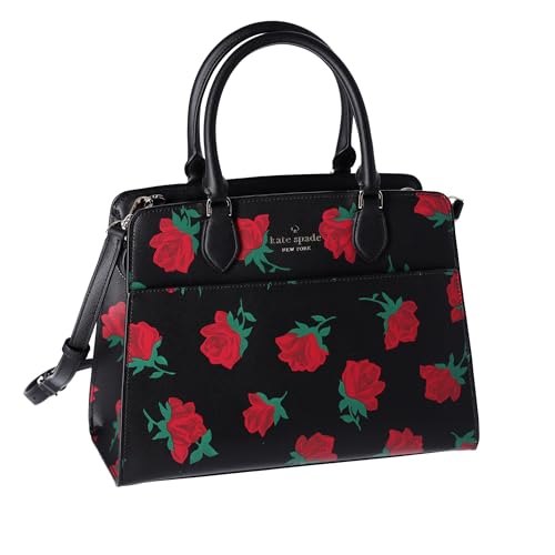 Kate Spade New York Madison Rose Toss Printed Medium Satchel Black Res, Black, Red