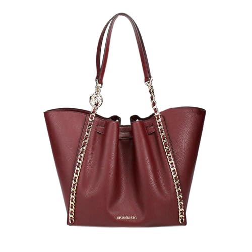 Michael Kors Mina Large East West Shoulder Bag Tote Dark Cherry Pebbled Leather, Dark Cherry