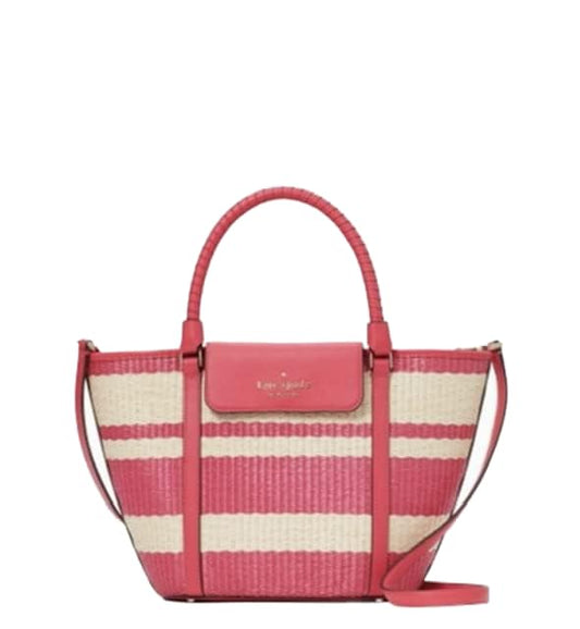 kate spade Cruise Medium Striped Straw Tote Crossbody Bag, Bikini Pink, Bikini Pink, M