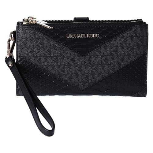 Michael Kors Jet Set Travel Large Double Zip Wallet MK Signature Multi Python Design, Black