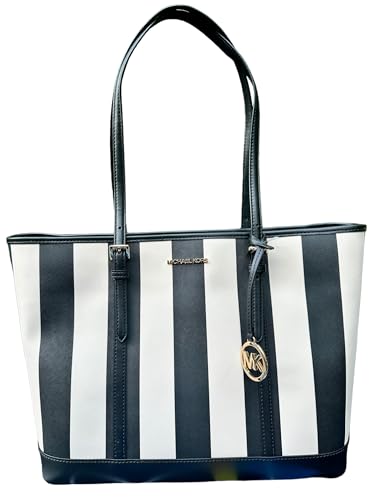 Michael Michael Kors Large Tote Black Stripe, Black and White