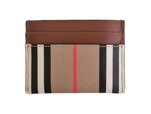 BURBERRY 80730701 Checkered Unisex Waxed Fabric and Leather Card Holder, beige, Classic