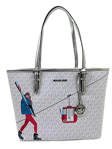 Michael Kors MK Jet Set Girls JST Medium Signature Carry all Tote Logo Bag (Bright White multi)