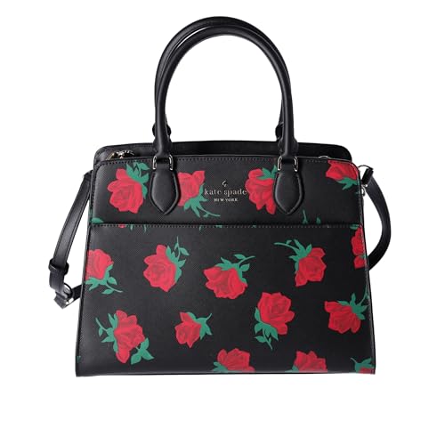 Kate Spade New York Madison Rose Toss Printed Medium Satchel Black Res, Black, Red