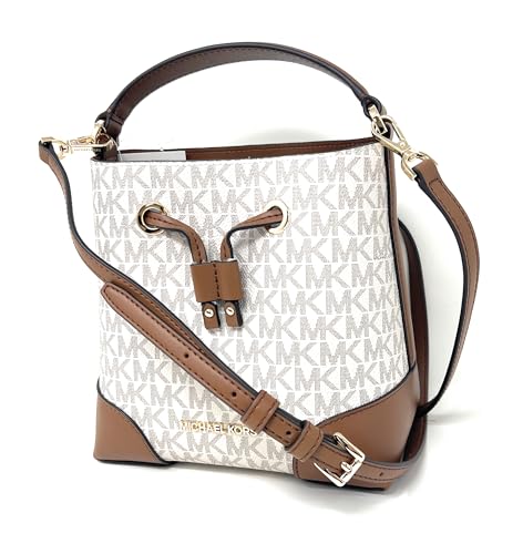 Michael Kors Mercer Small Leather Bucket Crossbody Bag Vanilla Signature, Vanilla Pvc, Medium