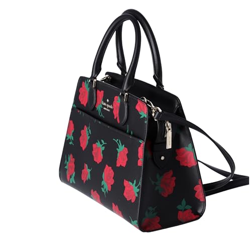 Kate Spade New York Madison Rose Toss Printed Medium Satchel Black Res, Black, Red