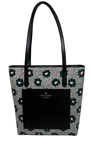 Kate Spade Zip Shoulder Tote Bag Pocket Herringbone Floral (Peacock Sapphire), Peacock Sapphire