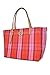 Tory Burch Womens 146732 Emerson Gold-Tone Hardware Mesh Woven E/W Market Tote Bag,, 650 Pink/Red Plaid