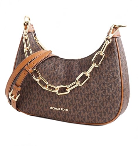 Michael Kors Cora Large Zip Pouchette Chain Shoulder Crossbody Bag Brown, Brown, Medium, 35R3GM9M1L