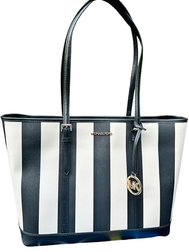 Michael Michael Kors Large Tote Black Stripe, Black and White