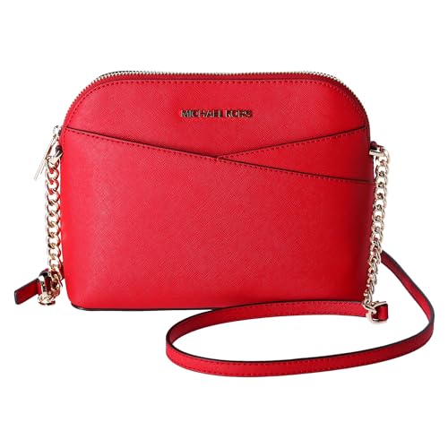 Michael Kors Jet Set Travel Medium Dome Crossbody Bag Saffiano Leather, Bright Red