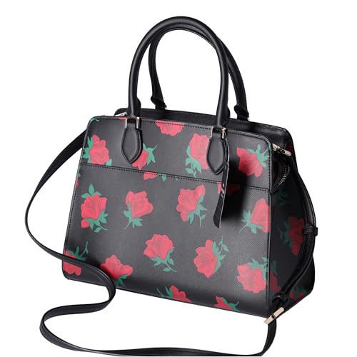 Kate Spade New York Madison Rose Toss Printed Medium Satchel Black Res, Black, Red