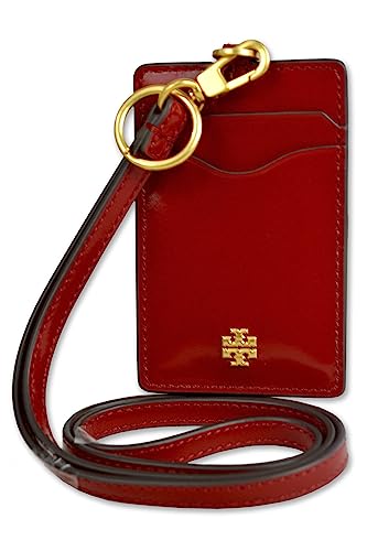 Tory Burch Women's 139338 Emerson Smooth Leather ID Badge Key Ring Wallet Bag (606 Lipstick Red), 606 Lipstick Red, Wallet