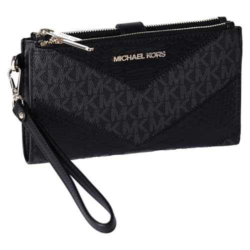 Michael Kors Jet Set Travel Large Double Zip Wallet MK Signature Multi Python Design, Black