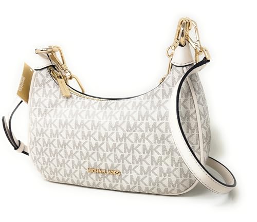 Michael Kors Cora Medium Signature PVC Zip Pouchette Crossbody Bag Light Cream, Lt Cream Multi, Medium