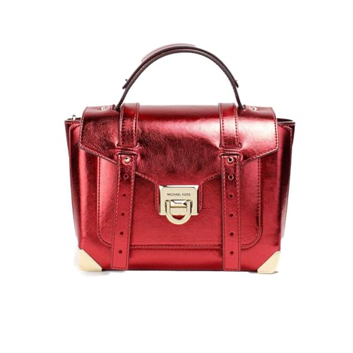 Michael Kors Manhattan Medium Contrast-Trim Leather Satchel, Metallic Crimson