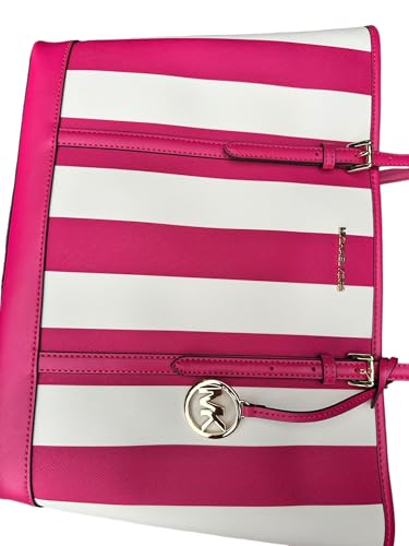 Michael Kors Jet Set Saffiano Large Leather Tote Bag (Electric Pink Multi), Multi, Large