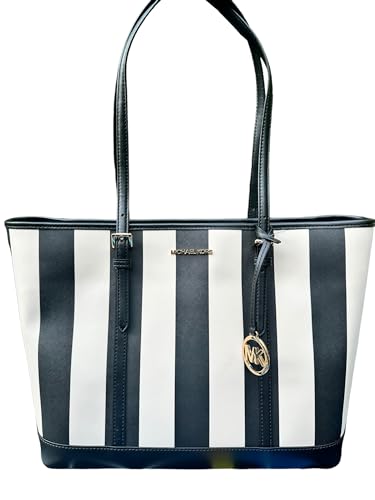 Michael Michael Kors Large Tote Black Stripe, Black and White