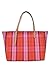 Tory Burch Womens 146732 Emerson Gold-Tone Hardware Mesh Woven E/W Market Tote Bag,, 650 Pink/Red Plaid