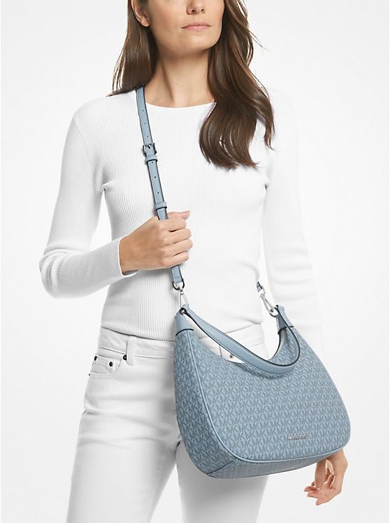 Michael Kors Cora Large Logo Shoulder Bag Crossbody Strap, Pale Blue/Navy