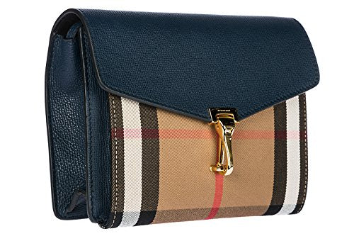 Burberry women's leather cross-body messenger shoulder bag small house check blu