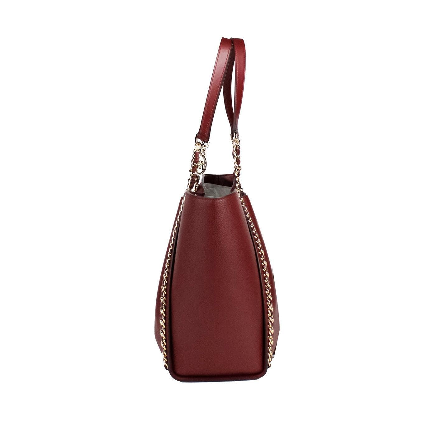 Michael Kors Mina Large East West Shoulder Bag Tote Dark Cherry Pebbled Leather, Dark Cherry