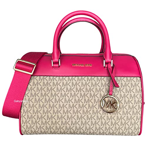 Michael Kors MK Jet Set Travel Medium Duffle Bag Satchel MK Signature, Carmine Pink, Satchel