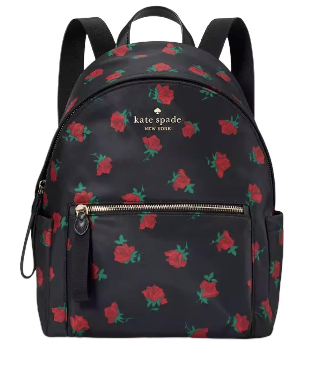 Kate Spade Women's Chelsea Medium Backpack in Rose Toss Print, Black