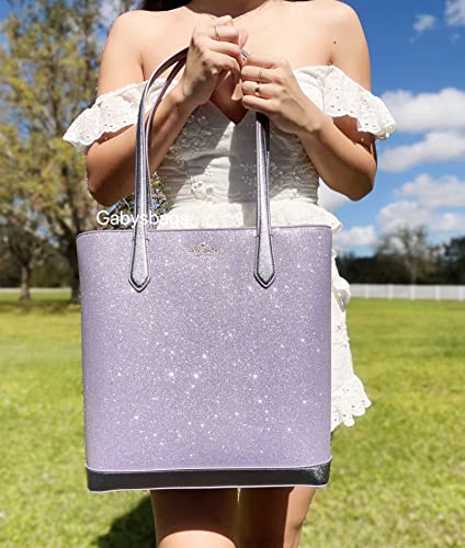 kate spade Tinsel Glitter Shoulder Tote Bag Handbag Holiday Collection 2022, Lilac Frost