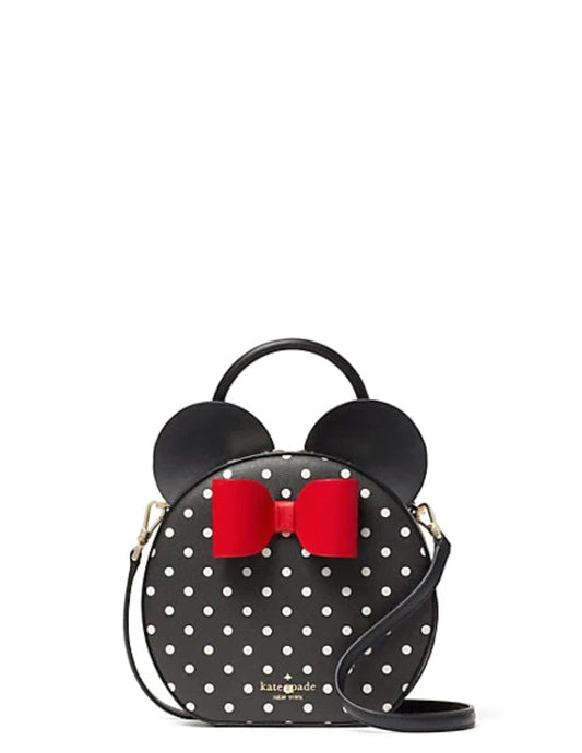 kate spade new york DISNEY X MINNIE MOUSE ROUND CANTEEN PURSE BLACK & WHITE POLKA DOT, S