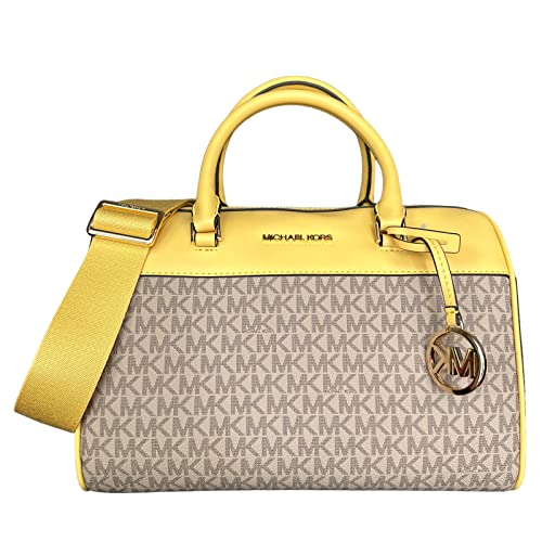 Michael Kors MK Jet Set Travel Medium Duffle Bag Satchel MK Signature, Daffodil Yellow, Satchel