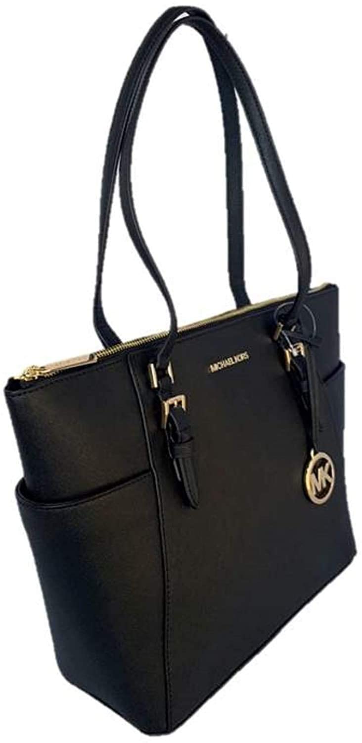 Michael Kors Charlotte Saffiano Leather Large Top Zip Tote - Black