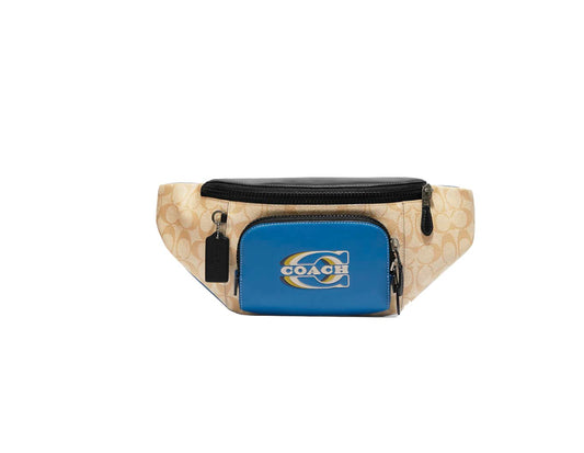 Coach Men's Track Belt Bag, QB/Lt Khaki/Blue Jay Multi, Track Belt Bag