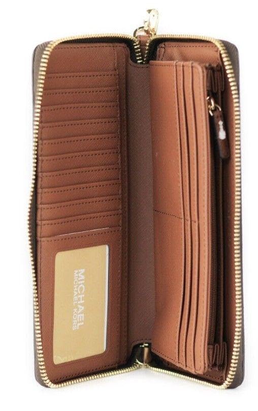 Michael Kors Women Jet Set Travel Large Travel Continental Wristlet Wallet Brown