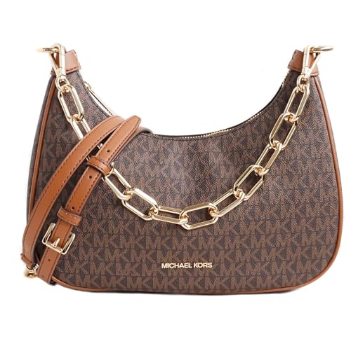 Michael Kors Cora Large Zip Pouchette Chain Shoulder Crossbody Bag Brown, Brown, Medium, 35R3GM9M1L