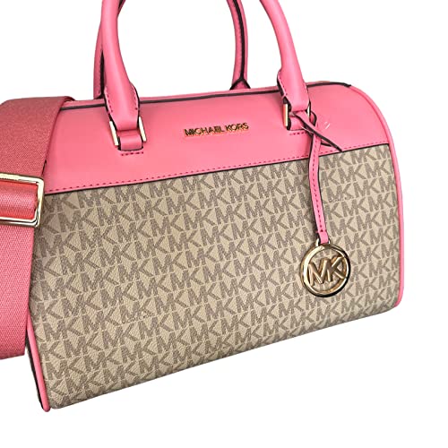 Michael Kors MK Jet Set Travel Medium Duffle Bag Satchel MK Signature, Tea Rose, Satchel